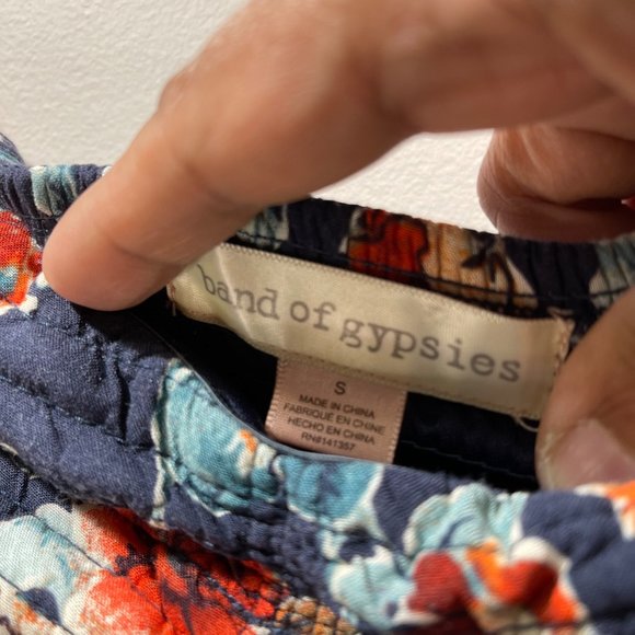 BAND OF GYPSIES Floral Jumpsuit Strapless Ruched Navy Size S - Picture 6 of 8